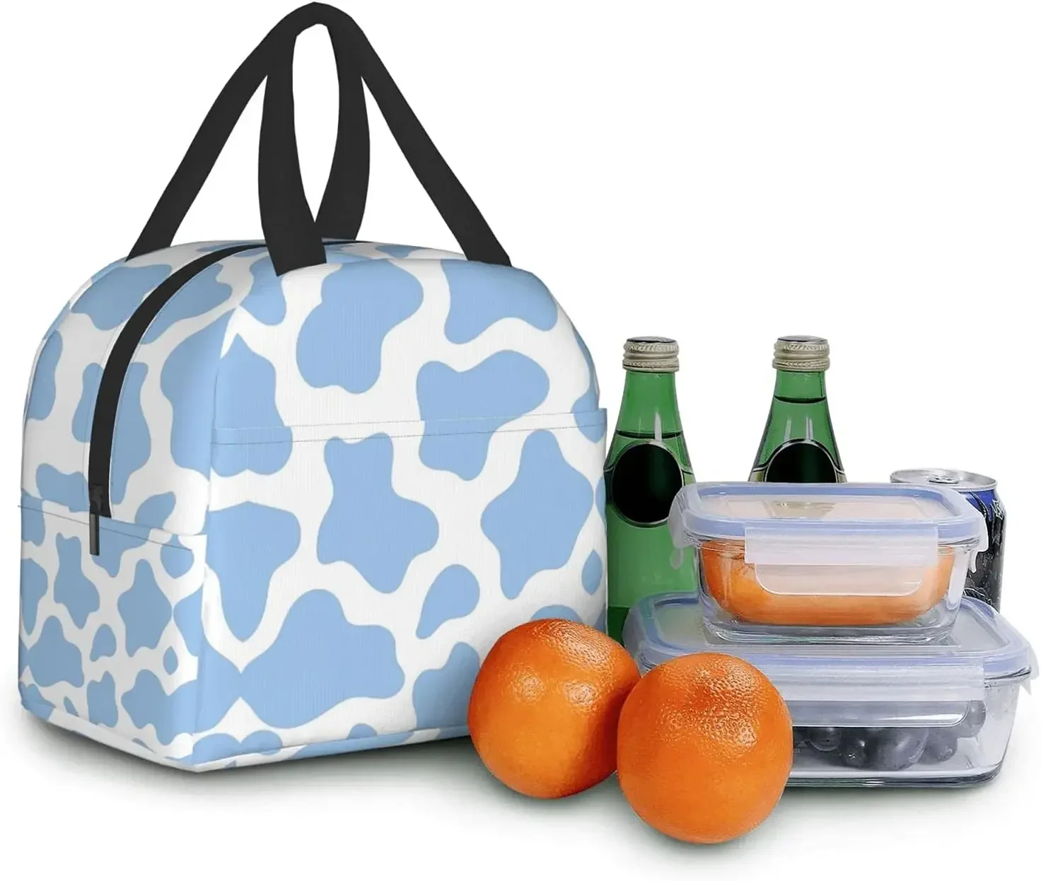 Hellblaue Kuh Tier Lunch Bag für Reise Arbeit Picknick Bento Kühler wieder verwendbare Tote Lunchboxen isolierte Container Einkaufstaschen