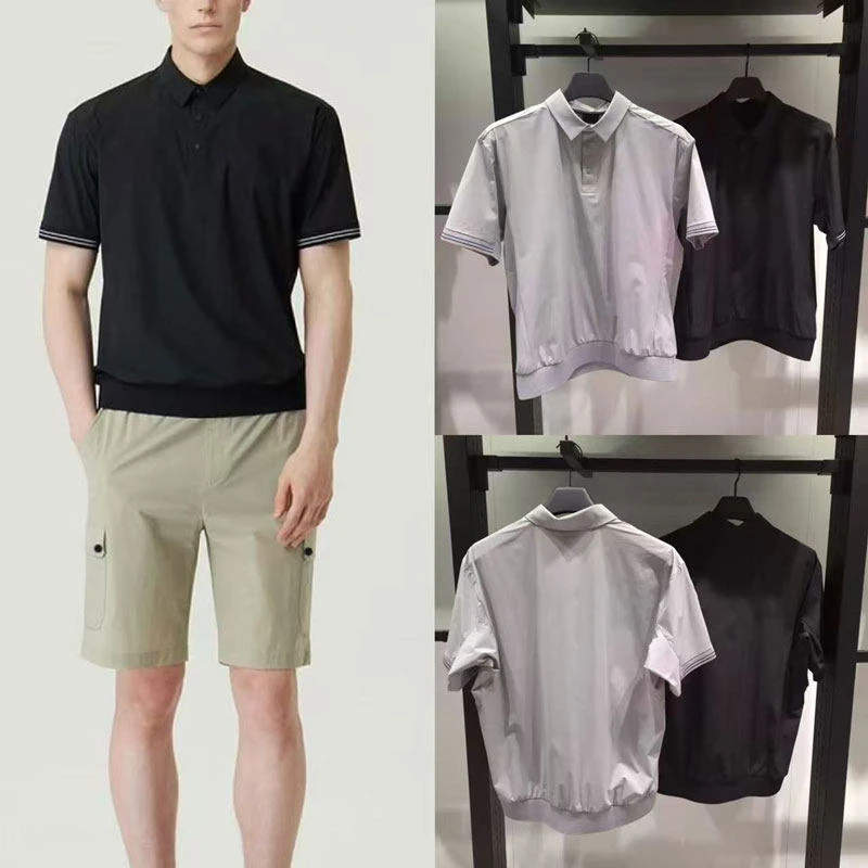 Men's Golf Polo 2026 Summer New Korean Style Solid Breathable Quick-Dry Cooling Striped Cuffs Lightweight Versatile Polyester