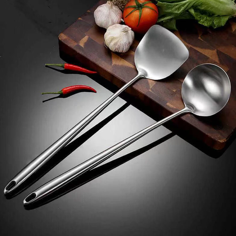 

Extra Long Stir-Fry Spoon Stainless Steel Cooking Ladle Ergonomic Handle Kitchen Utensil Home Restaurant Use Cooking Tool