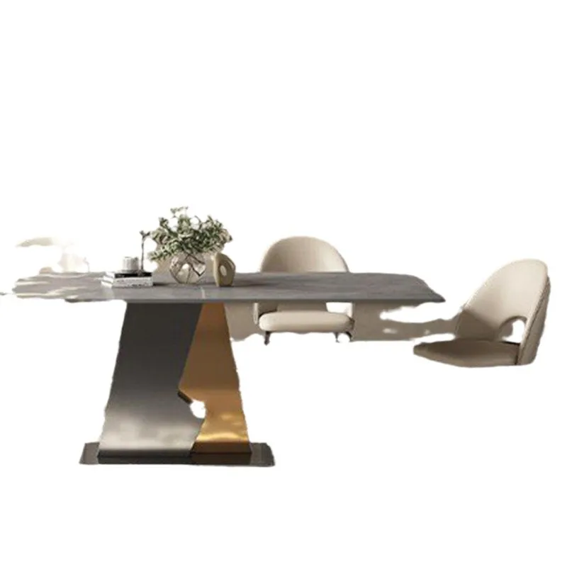 

Matte rock slab dining table light luxury Italian minimalist small apartment modern simple rectangular gun gray