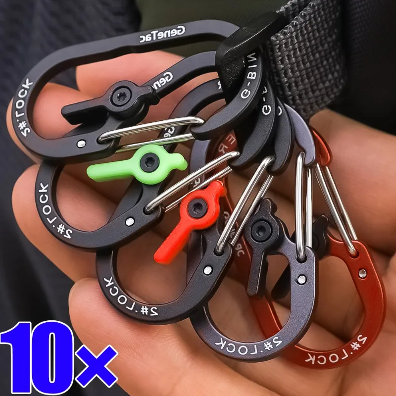 1/10Pcs Aluminium Alloy Camping Keychain Outdoor S Type Carabiner with Lock Mini Keychain Hook Anti-Theft Backpack Buckle Tool