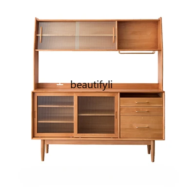 Nordic Solid Wood Sideboard Home Wall-Mounted Wine Cabinet Multifunctional Storage Tea Cabinet