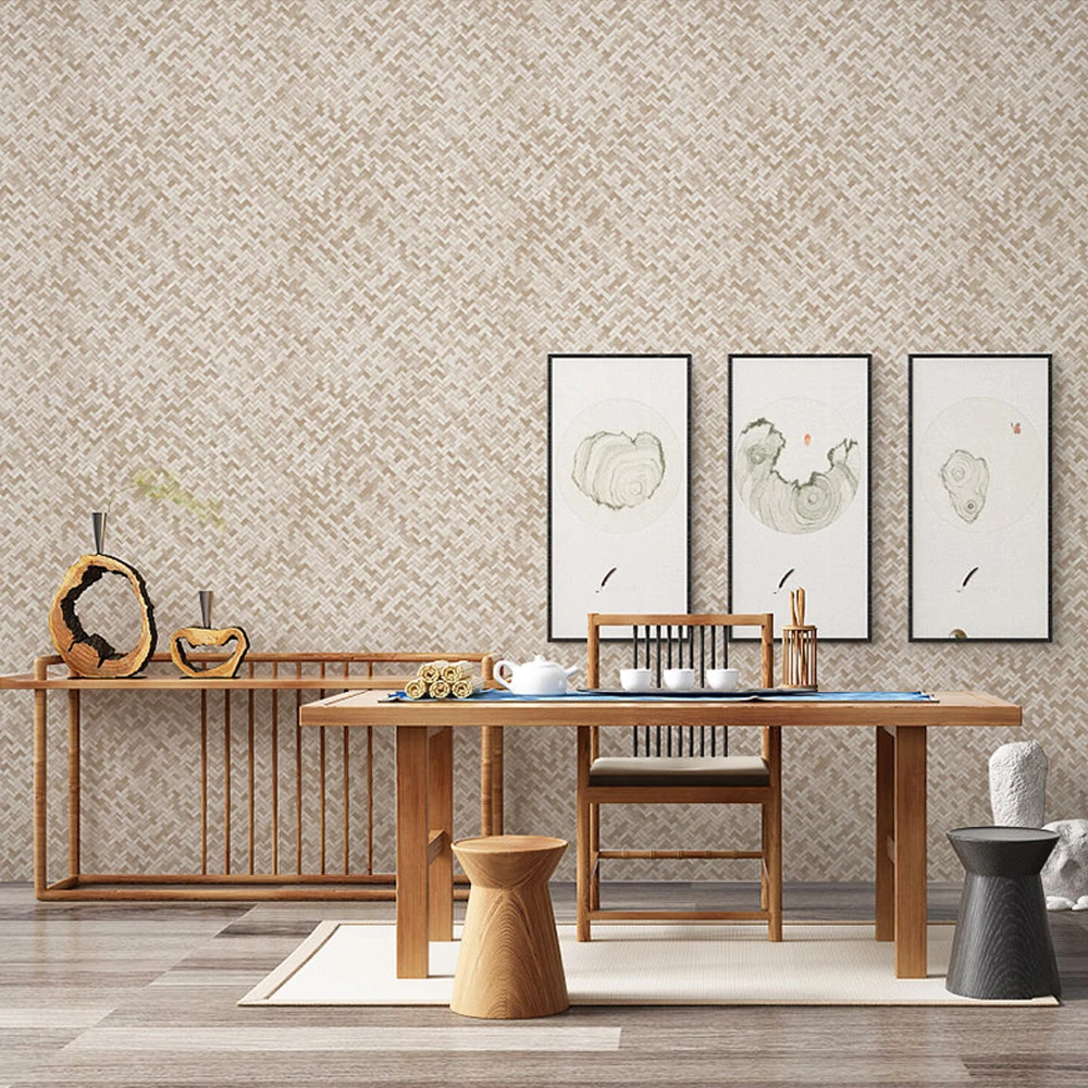 New Chinese Rattan Woven Wallpaper Bamboo Mat Pattern Japanese Bedroom Living Room Hotel Tea Room Wallpaper Non Self Adhesive