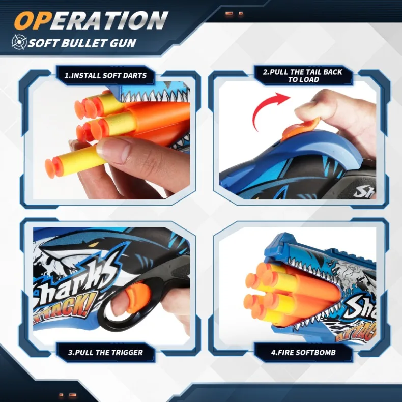 Kinder Air Soft Bullet Gun Spielzeug Graffiti Shark Farbschema 6-Runde Automatische Sichere Outdoor Schießen Sport Kinder Jungen geschenke – Detail 3