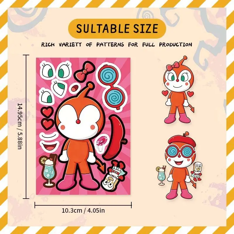 Anpanman collage stickers, cute cartoon face-changing DIY stickers, fun and creative student stickers for brain development view 6