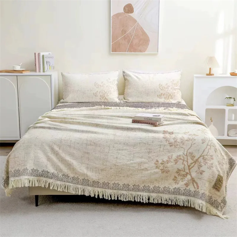 

100% Cotton Muslin Summer Blanket Towel Sofa Bed Cover Breathable Chic Tassels Large Soft Office Nap Air Condition Throw Blanket