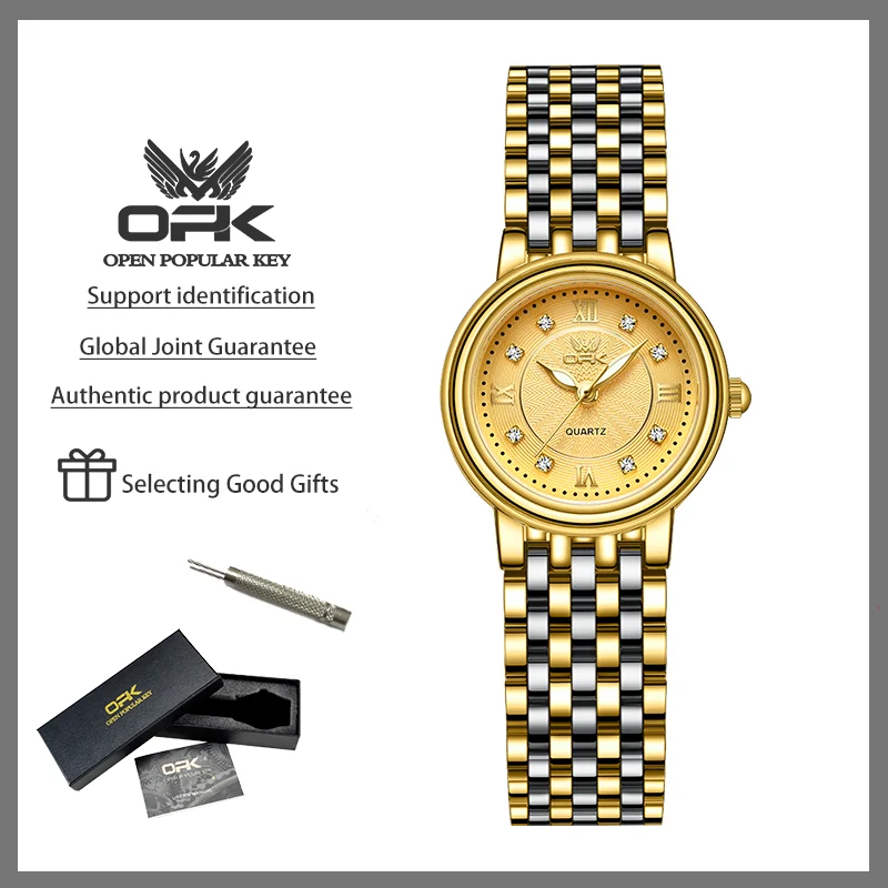 OPK Luxury Women's Watches Original Brand Waterproof Luminous Quartz Watch Gold Stainless Steel Strap Elegant Female Wristwatch