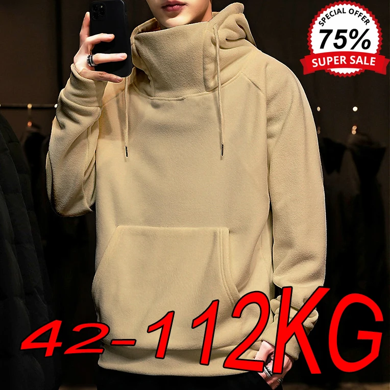 Men's Turtleneck Sweatshirts M-5XL Large Size Autumn Winter Hooded Plus Velvet Hoodies Long-sleeved Loose Sports Casual Jackets