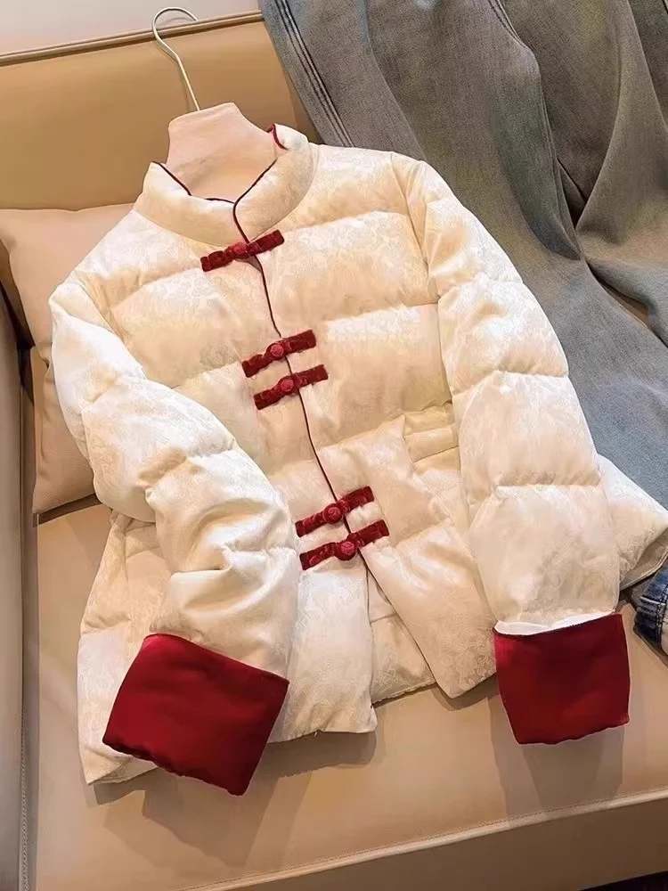 New Chinese Style National Trend Button down Quilted Cotton Jacket Women's Winter Fashion Design Color Block Cotton Coat