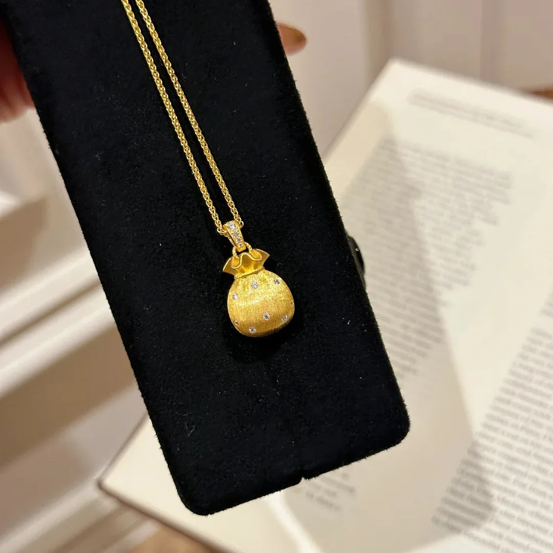 Retro Exquisite 3D Lucky Bag Gold Color Pendant Inlaid Small Zircon Necklaces Clavicle Chain For Women Cute Neck Accessories