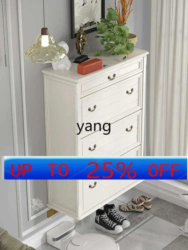 

LMMSolid Wood Retro Wall-Mounted Suspension Hanging Large Capacity Tilting Shoe Cabinet at Home