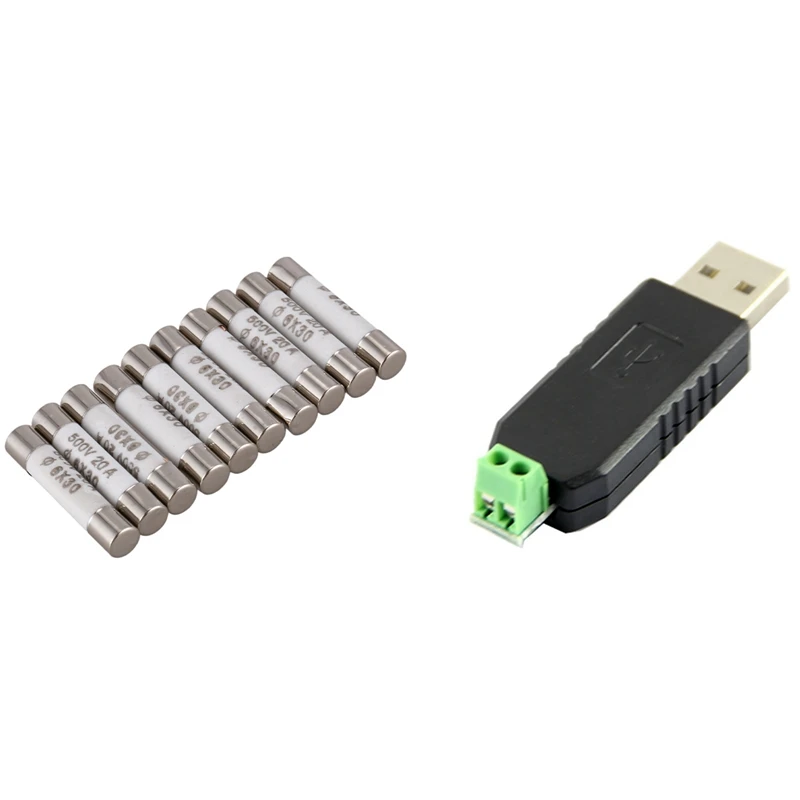 1X USB To RS485 485 Converter Adapter & 10 Pieces 6Mmx30mm 20A Faset-Blow Ceramic Fuse Link 500V