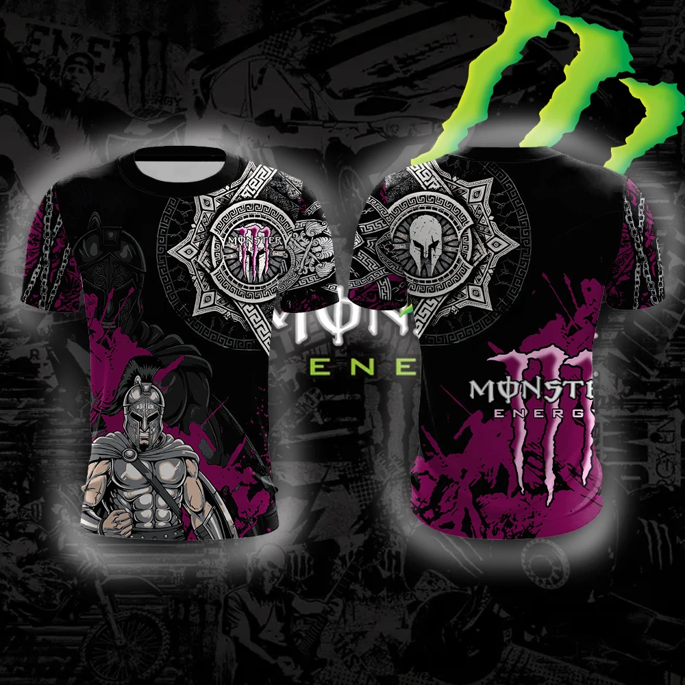 تي شيرت مونستر إنيرجي سبارتان واريور بنمط كلاسيكي حبر رش قوي القتال ذو وجهين مطبوع بأكمام قصيرة #4