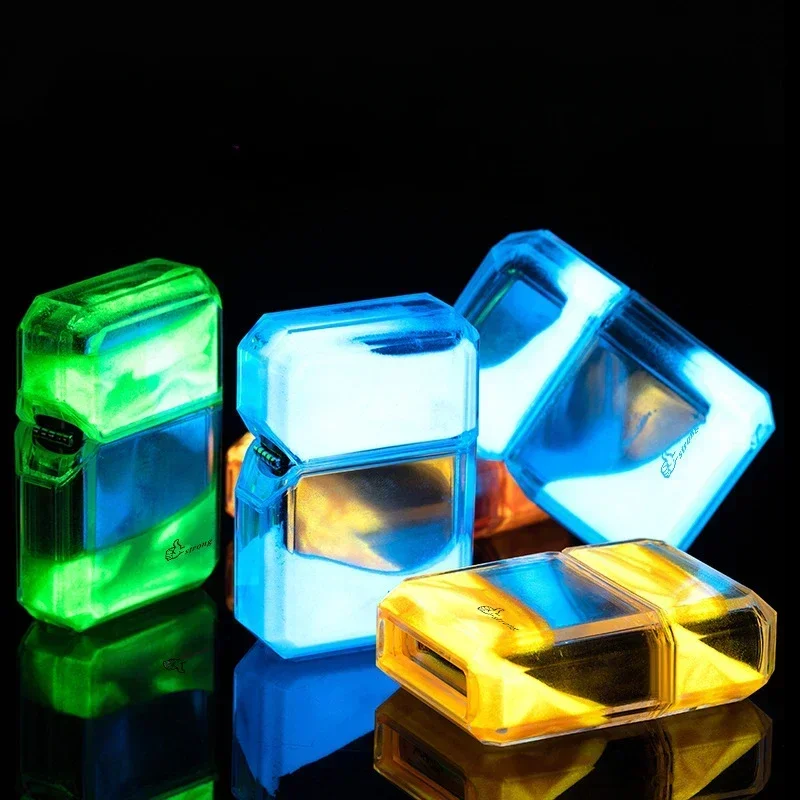 Personalized Quicksand Luminous Grinding Wheel Lighter Blue Flame Direct Charging Gas Open Flame Lighter (No Gas)