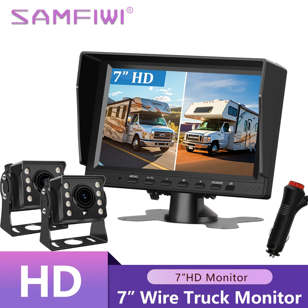 

7 inch 2CH HD Recording DVR 2 Truck Backup Camera HD Night Vision with Vehicle Rear View Monitor Support SD Card