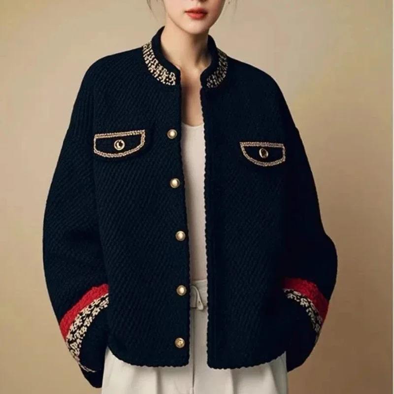 

Trendy Vintage Harajuku Women Jackets Loose Autumn New Coat for Ladies All-match Patchwork Single-breasted Pockets Design Tops