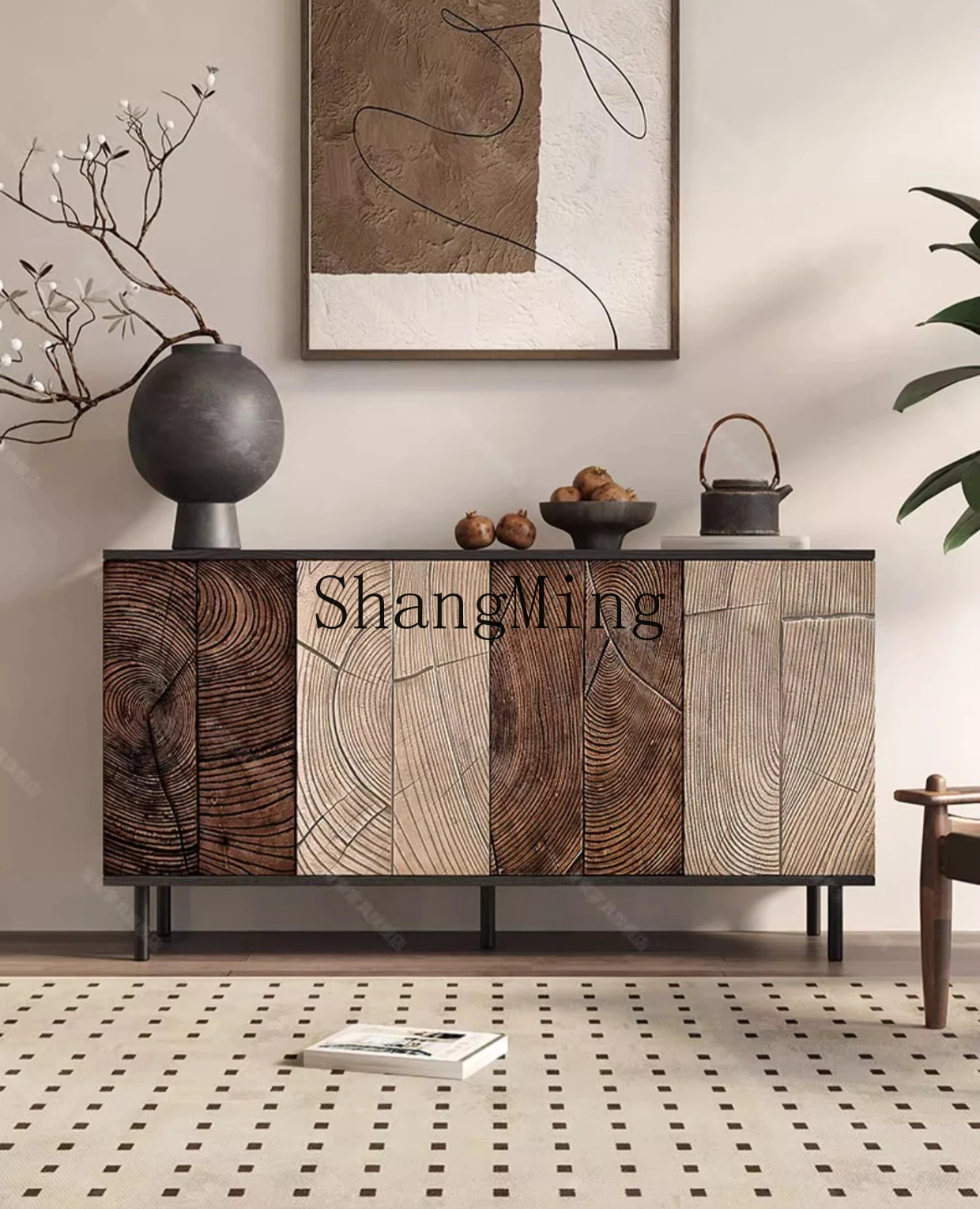 ZYY light luxury dining side solid wood carving living room wall storage decorative cabinet retro art secret cabinet