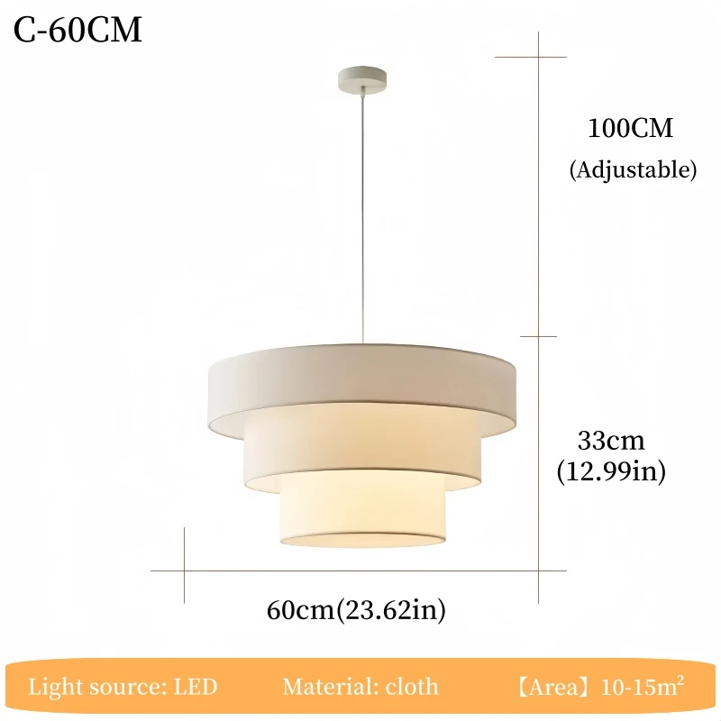 French Minimalist Fabric Chandelier Vintage Pendant Light Cream Hanging Lamp for Restaurant Living Room Bedroom Study Home Decor image 3