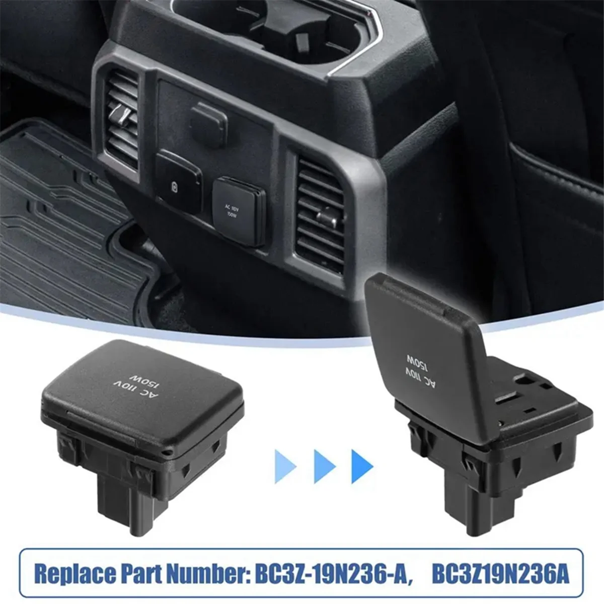 Rear Center Console Power Outlet Plug 110V 150W USB Outlet Socket for Ford F-250 F-350 Super Duty