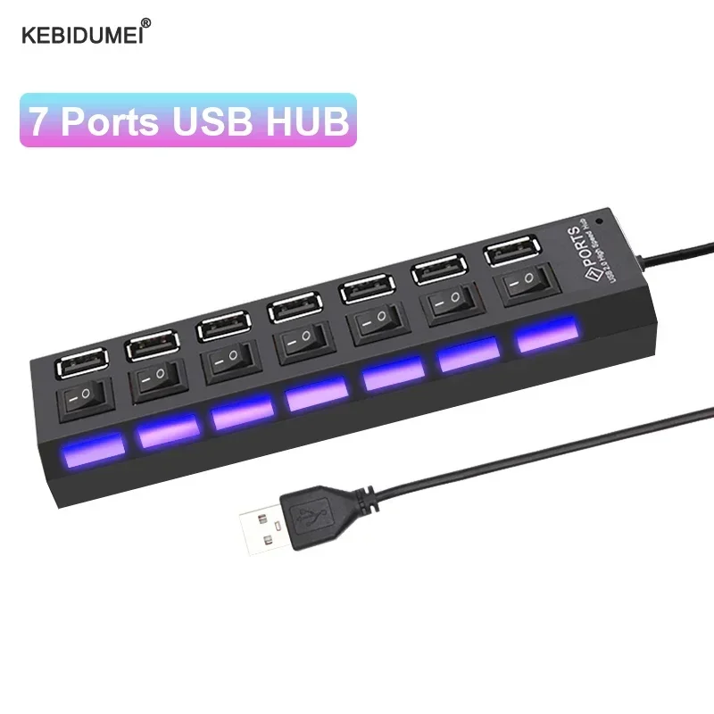 

High Speed 2.0 USB HUB USB Splitter Switch Adapter Multiple Hub USB Ports on/Off Switch Portable USB2.0 for Computer Laptop Kit