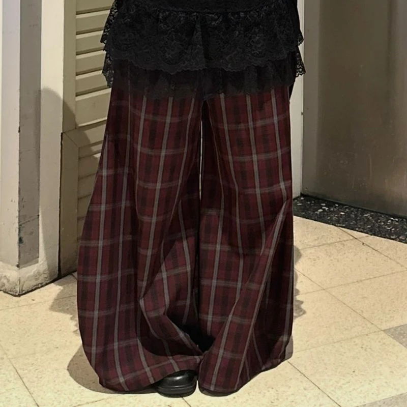 Harajuku Plaid Pants Teen Girl High Waist Baggy Trousers Korean Style 90s Vintage Loose Fit Wide Leg Sweatpants Y2k Streetwear