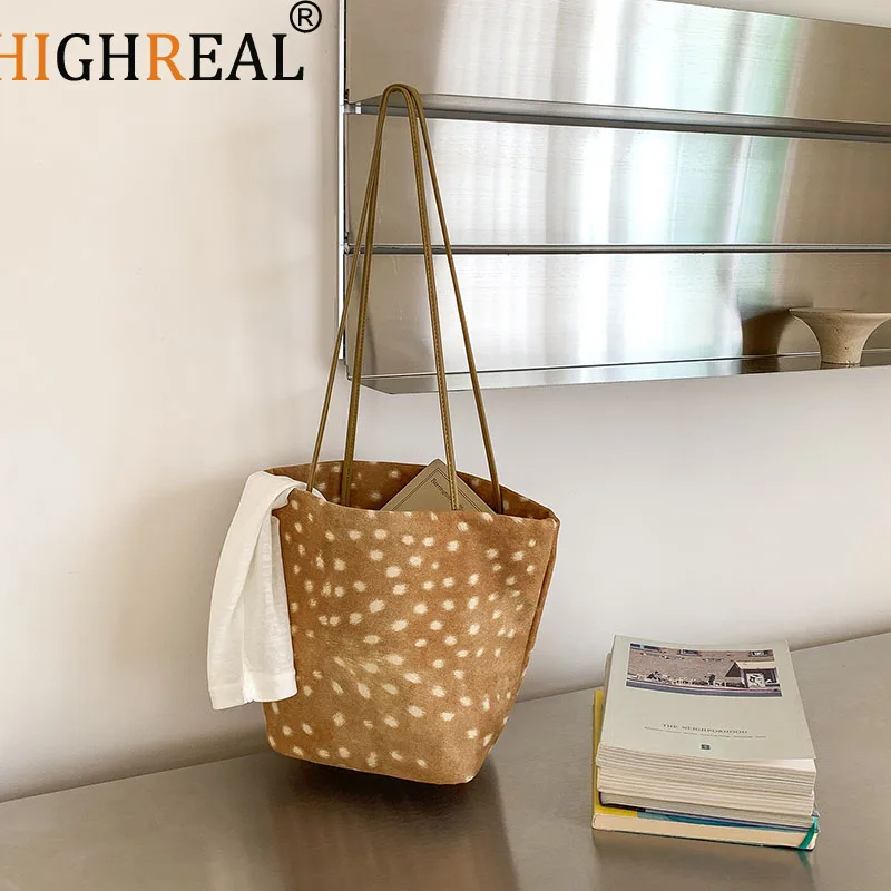 Deer Pattern Bucket Bags for Women Handbags Fashion Suede Tote Women's Bag NEW Frosted Shoulder Bag Designer Bags Shopping Purse
