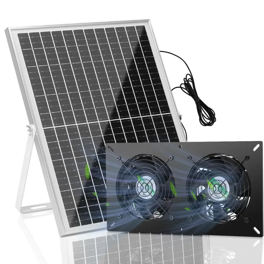 

Solar 2 Fan Kit for Outdoor Greenhouse, Solar Powered Vent Exhaust Ventilation Fan for Chicken Coop, Shed Air Circulation, 14.7