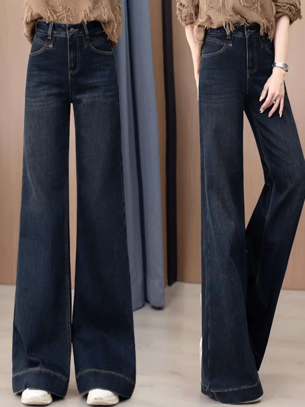 Retro Wide Leg Denim Jeans Women's Spring Autumn 2025 New Popular Tall Fashion Long Floor-Length Pants High Waist Jeans