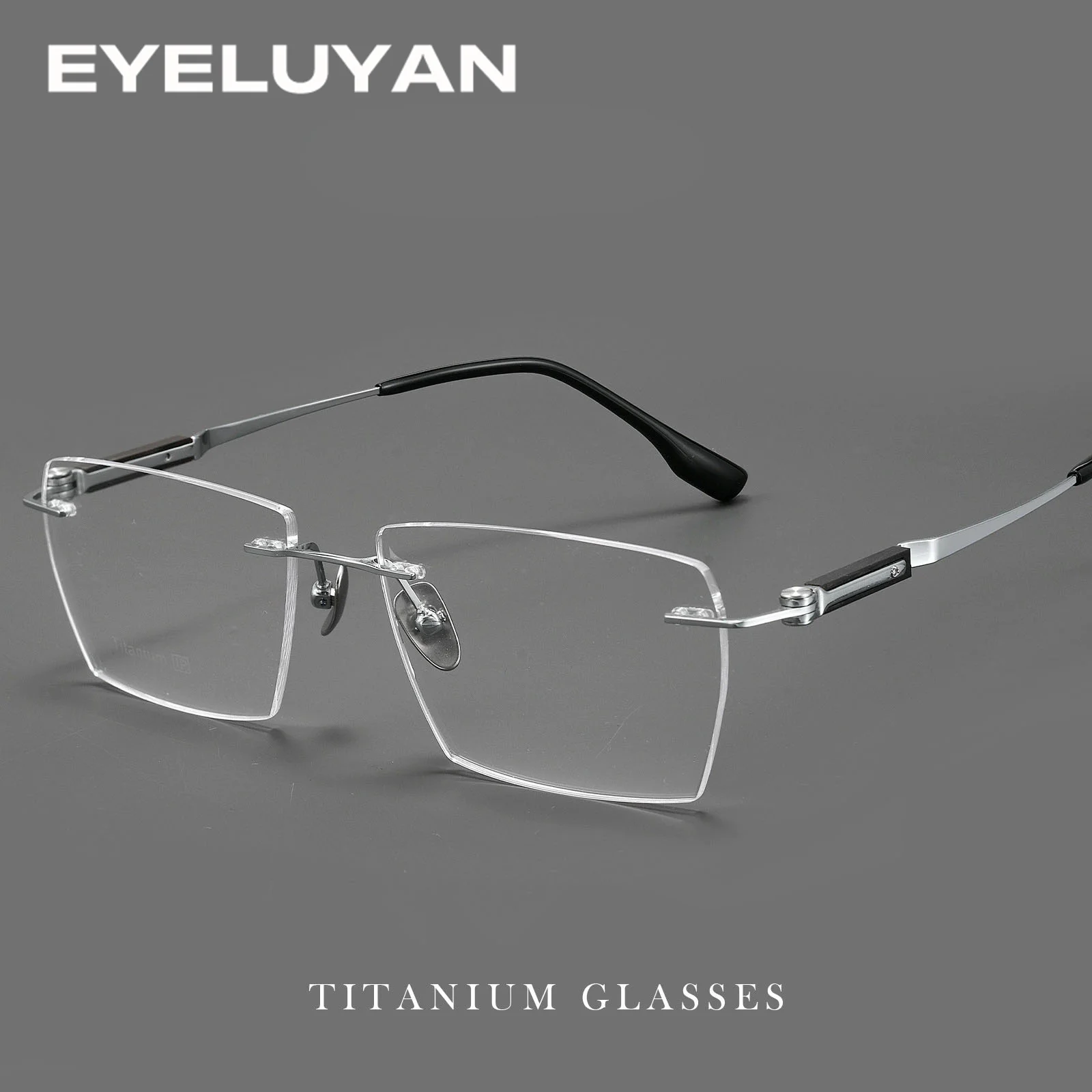 

EYELUYAN 2026 New Ultralight Men's Rimless Eyeglass Frames Wood Titanium IP Business Square Optical Myopia Glasses Frames 18330