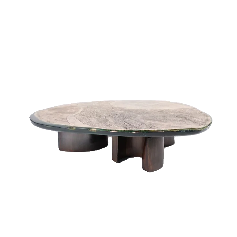 

Light luxury walnut feet dark green epoxy transparent resinMason mountain copper coffee table living room villacombination table