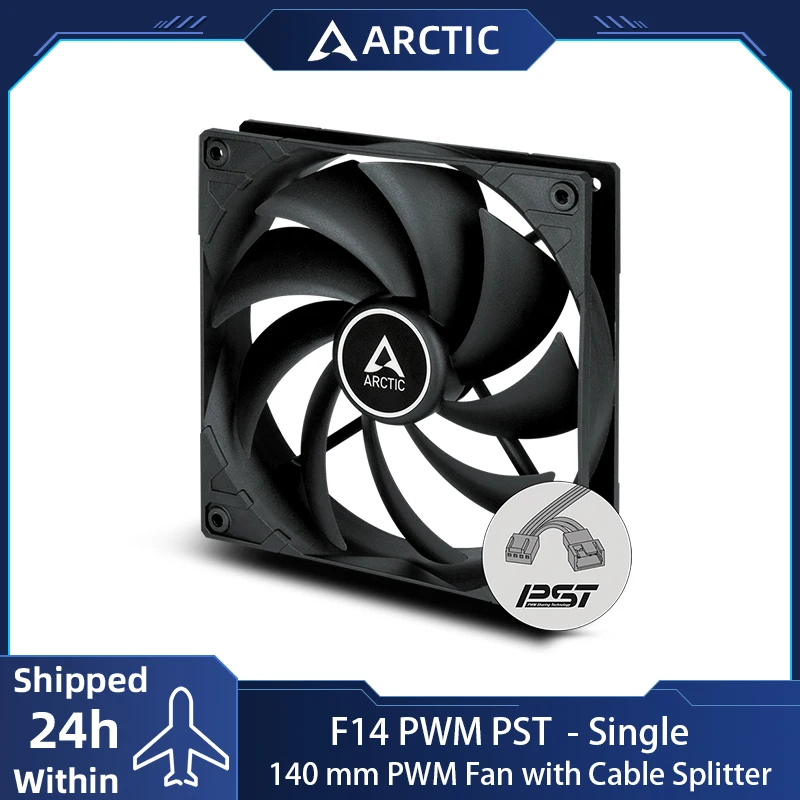ARCTIC F14 PWM PST Black Fan, 140mm Fan, PC Case Fan with PWM Sharing Technology (PST), Quiet motor,  Fan Speed: 200-1700 rpm