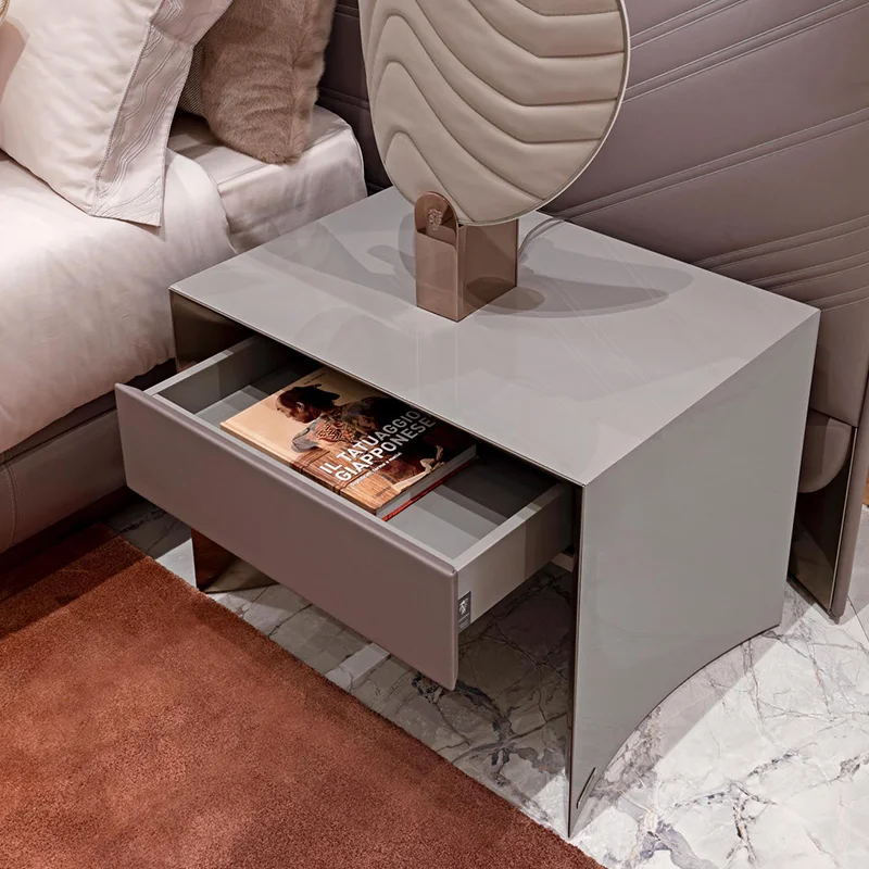 Bedroom Stainless Steel Bedside Table Light Luxury Square Bedside Table with Drawer