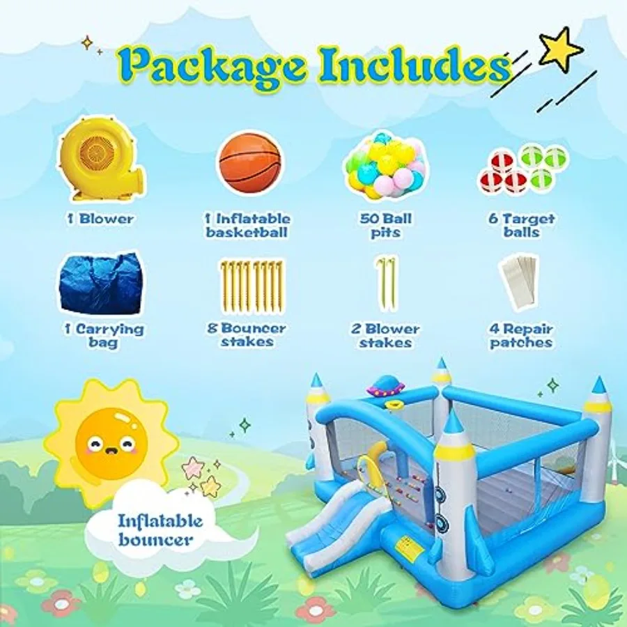 16.5x15FT Inflatable Bounce House Big Bouncy Castle with Water Slide for 310 Multifunctional Jump'n Bouncer House Family with A