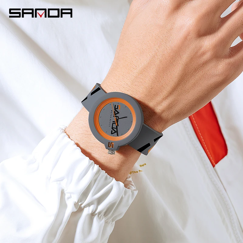 SANDA Brand Quartz Watch Sport Outdoor Watches For Men Original Japan Movement Clock s Simple Dial Silicone Bracelet Waterproof