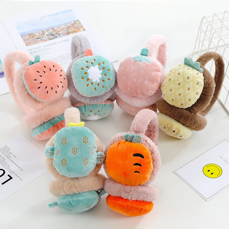 Winter Warm Plush Earmuffs for Women Girls Children Riding Ski Ear Protection Cartoon Fruit Cute Ear Cover Earflap Fur Soft