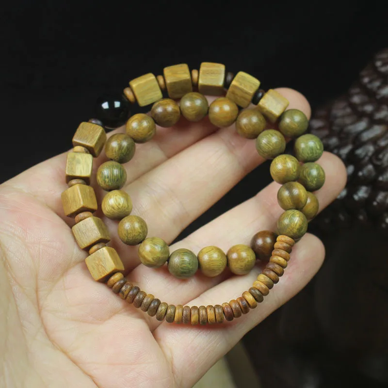

2026 Argentina Green Sandalwood Square Round Beads Bracelet Unisex Wenwan Buddhist Prayer Beads Gifts