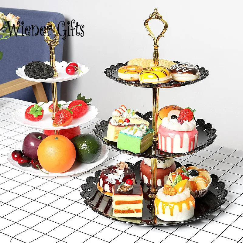 

European Tray Holiday Party Three-layer Fruit Plate Dessert Candy Dish Cake Stand Self-help Display Home Table Decoration Trays