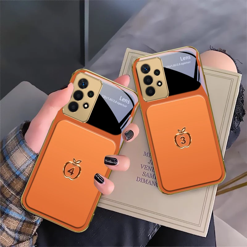 

Golden Apple Number For Samsung A 01 52S A04 A05S A10 A12 A13 22 23 24 36 42 M02 Note 10 20Ultra 8 9 Golden glass phone case