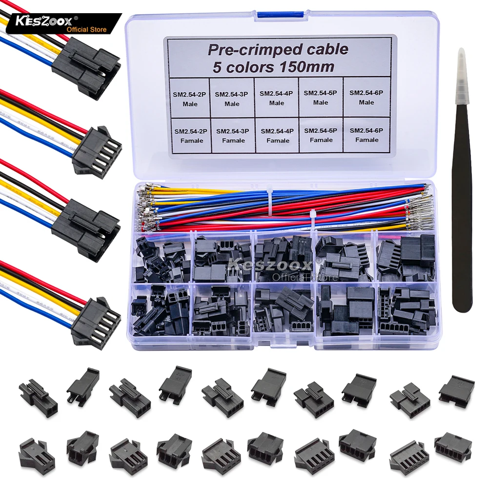 

Tcenofoxy JST SM2.54mm 22AWG Cable Connector Kit 168Pcs Male/Female Housing 2/3/4/5/6P Crimp Terminal Wire Adaptor For LED Strip