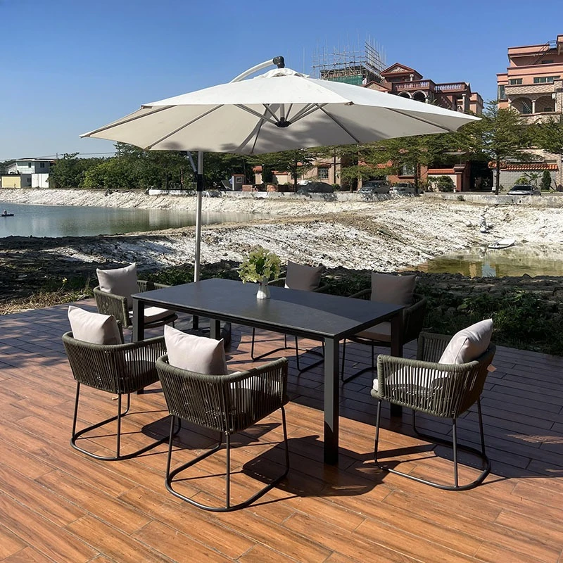 

Suiting Open-air Balcony Outdoor Tables and Chairs Nordic Villa Courtyard Garden Outdoor Leisure Rope Dining Table Rattan Chair