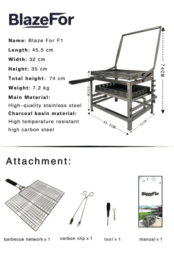 Stainless Steel Adjustable Height Outdoor BBQ Grill Desktop Charcoal Barbecue with Skewer Cooking Parrilla for Garden Use