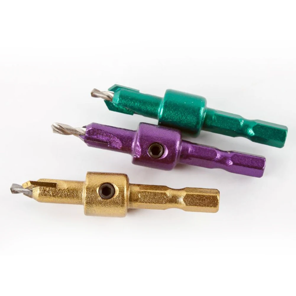 3PCS Countersink Drill Bit Set 28332mm with Hex Shank and Adjustable Depth Stopper for Woodworking and Quick Chuck Use