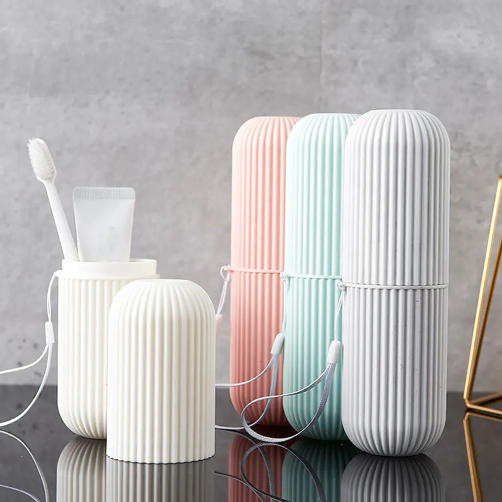 Toothbrush Holder Stripe Travel Toothpaste Storage Box Plastic Bathroom Wash Cup Traveling Outdoor Hiking Toothbrush Case