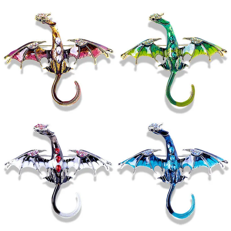 Vintage Metal Dragon Brooch Men Retro Cartoon Lapel Pin Suit Coat Decorative Jewelry Trendy Cross-border Fashion Accessory