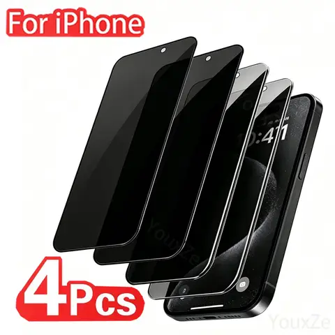4Pcs Anti Spy Tempered Glass For iPhone 17 16 15 14 13 12 11 Pro Max XS XR Privacy Screen Protector Full Cover Case Friendly 9H