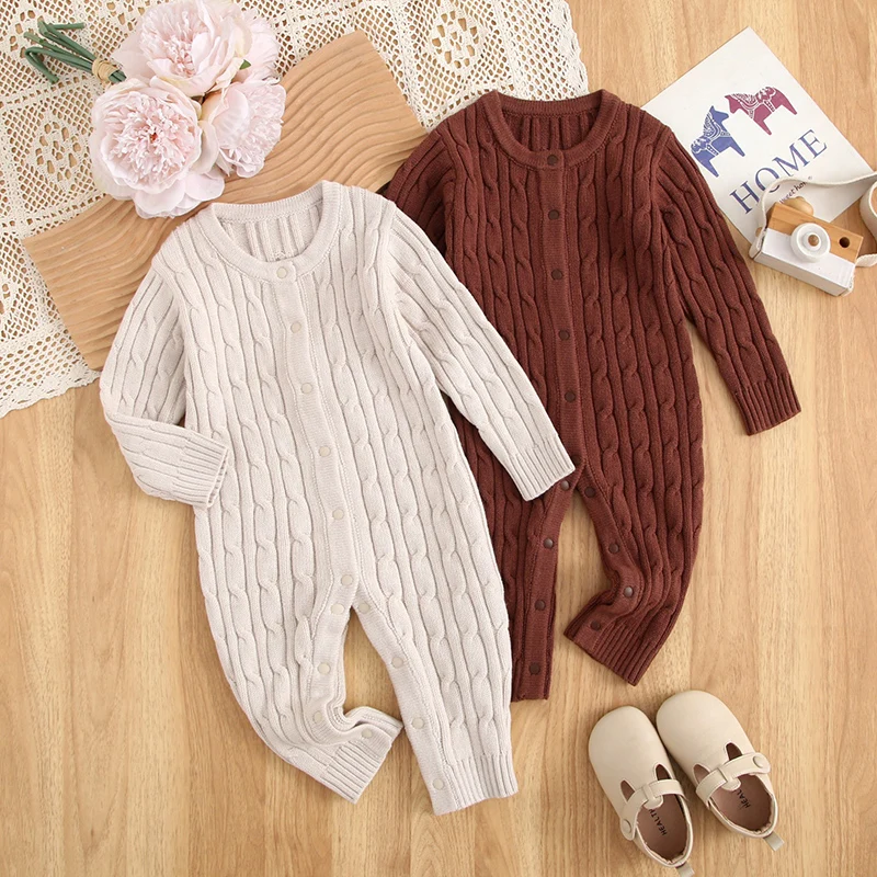 ربيع جديد 2026 ملابس أطفال 0-24 متر رومبير محبوك للأطفال البنات والأولاد بأكمام طويلة بلون سادة بدلة تسلق على الطراز الكوري #1