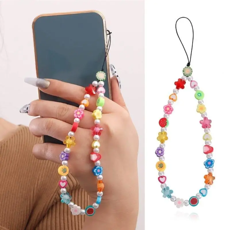 A52E Regenbogen-Perlen-Telefonanhänger, modischer Schlüsselanhänger, Regenbogen-Perlen-Telefon-Lanyard – Detail 9