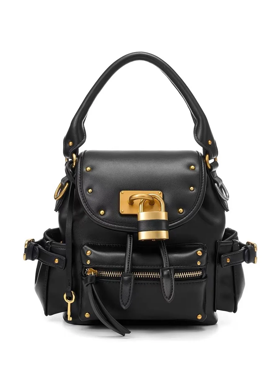 Retro Fashion Small Audience Design American Hobo Lock Head Rivet Handbag Versatile High-End Commuting Bag for Women