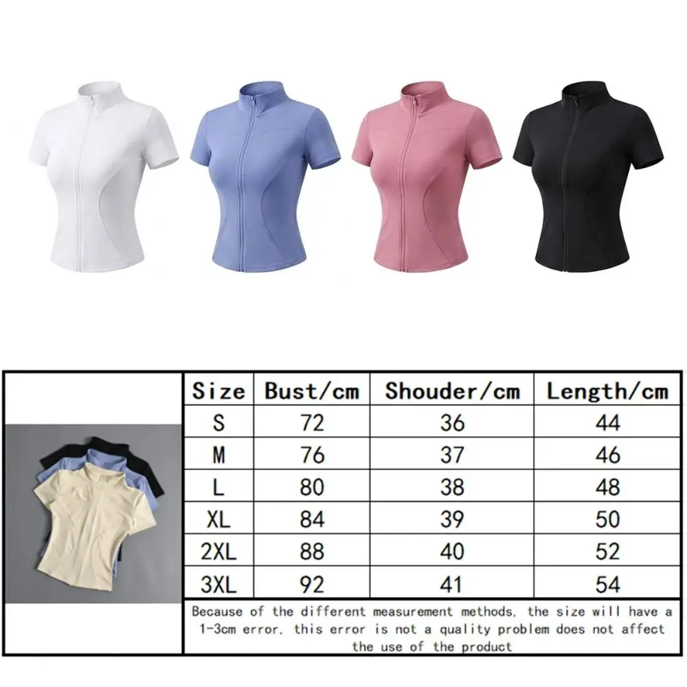 Leichtes, schmal geschnittenes Damen-Sporttop mit Reißverschluss vorne, Kurzarm-Yoga-Top mit Nahtdetails, einfarbiges Workout-Shirt für den Sommer – Detail 4