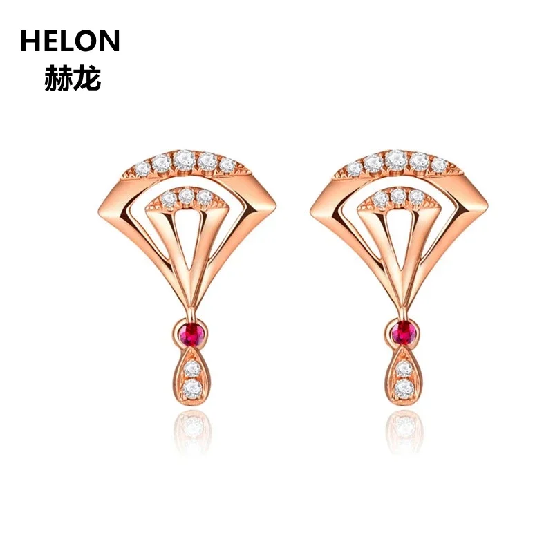 

Solid 14k Rose Gold Women Natural Diamonds Engagement Wedding Earrings Genuine Ruby Stud Earrings Fine Jewelry